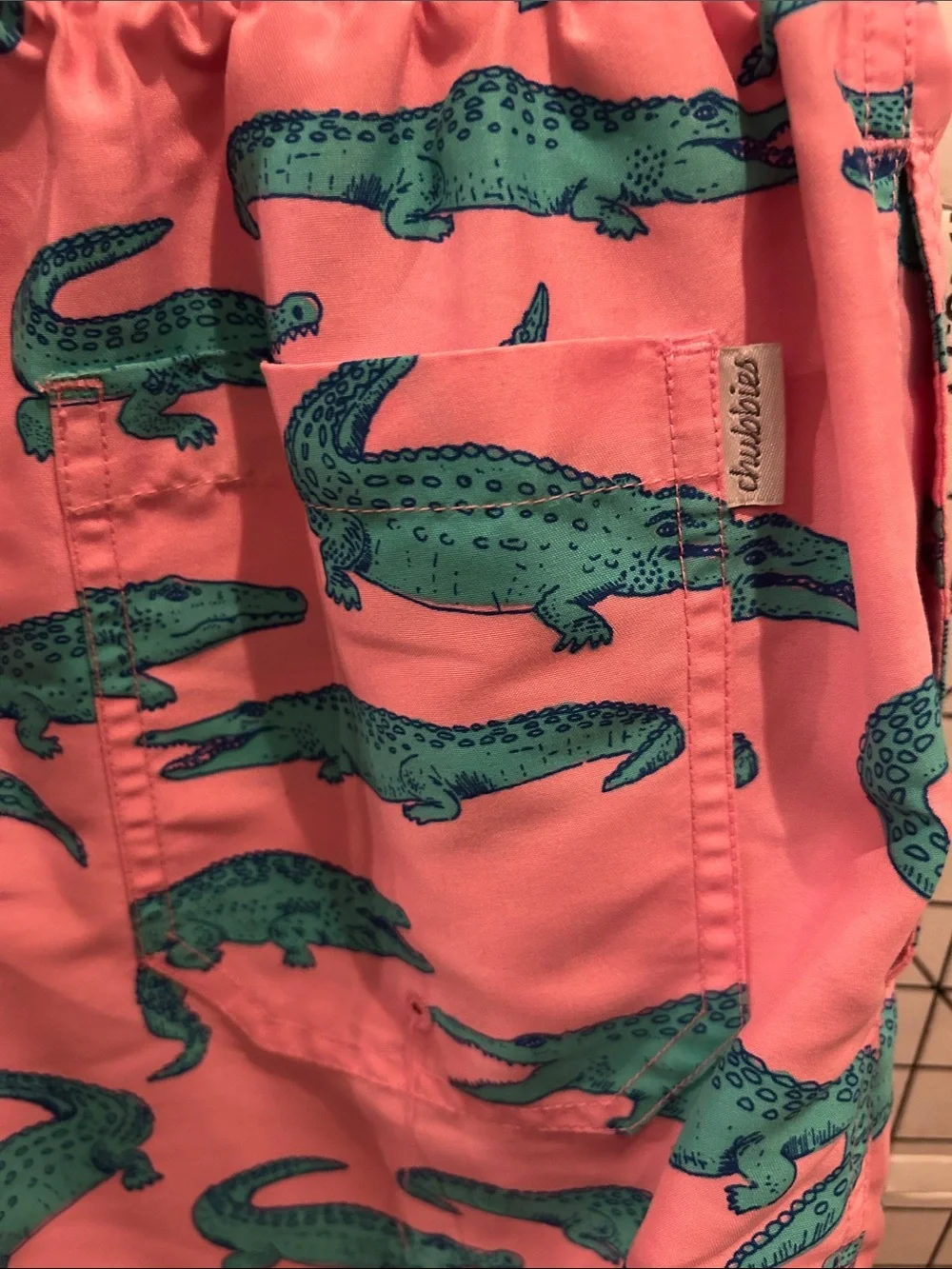 Chubbies Pink Swim Trunks with Teal Alligator Print